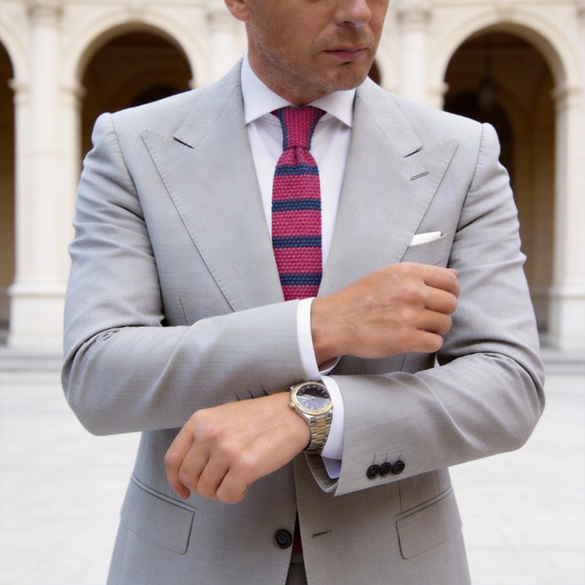 Pink with Dark Blue Horizontal Stripes Necktie