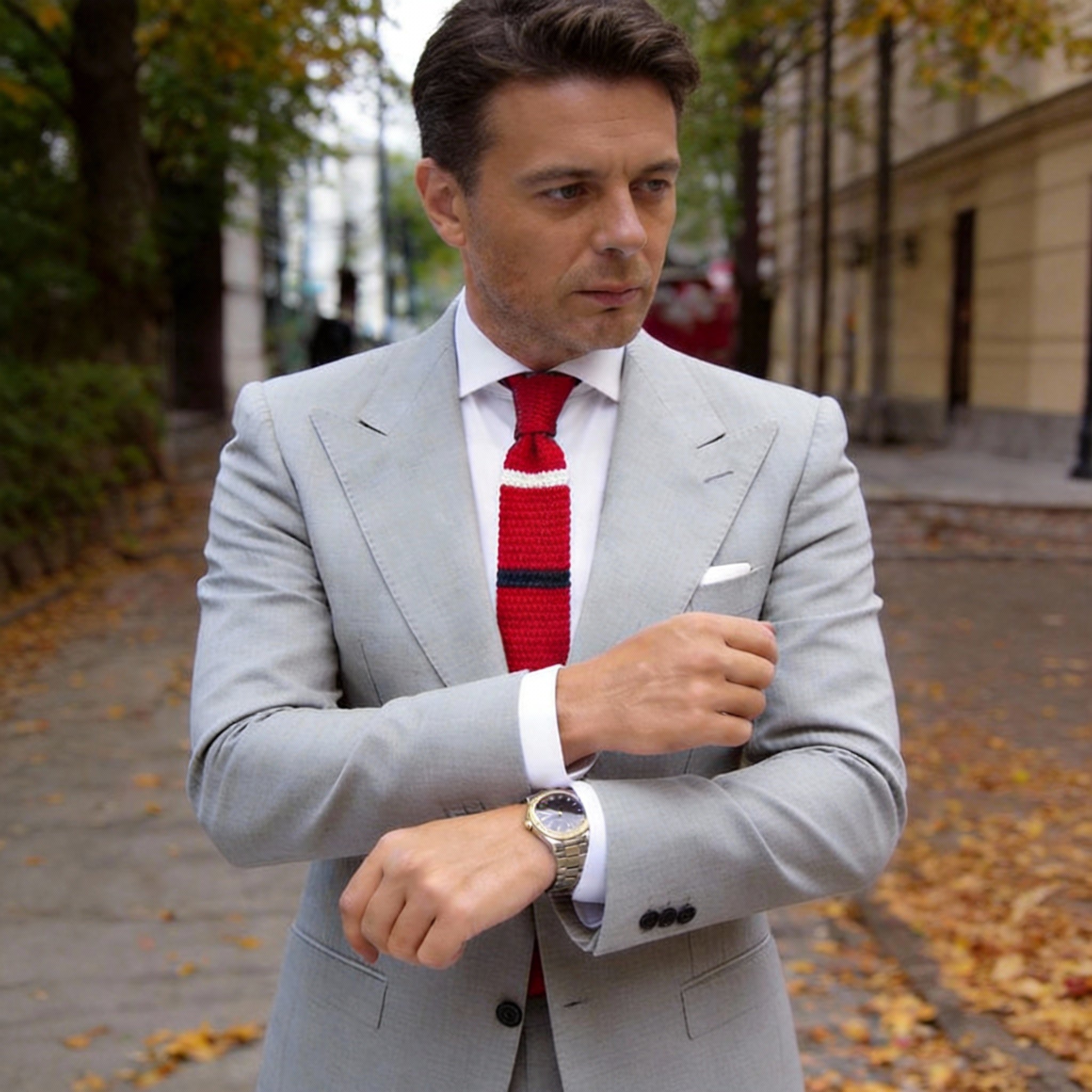 Red with White and Navy Stripes Necktie