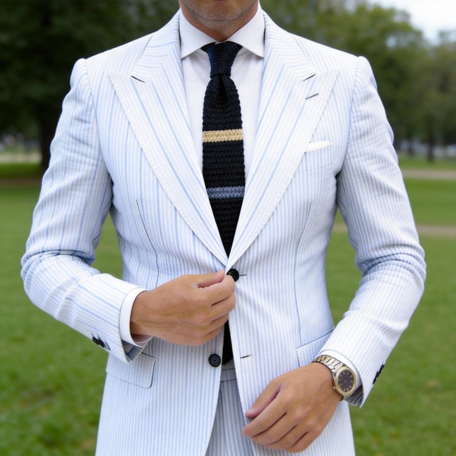 Black with Beige & Gray-blue Stripes Necktie