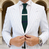 Dark Green with White & Navy Stripes Necktie