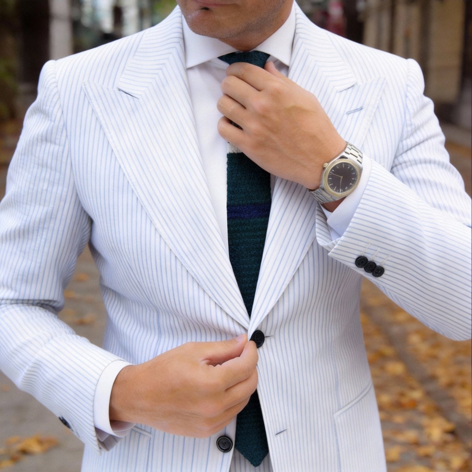 Dark Green with White & Navy Stripes Necktie