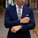 Cream with Dark Brown Blue Stripes Necktie