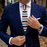 Cream with Dark Brown Blue Stripes Necktie