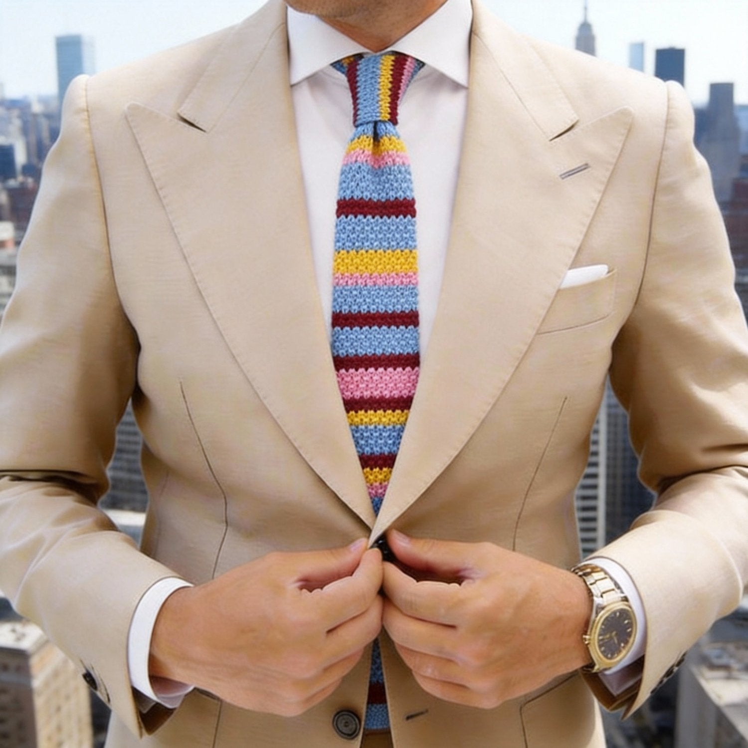 Light Blue with Colorful Stripes Necktie