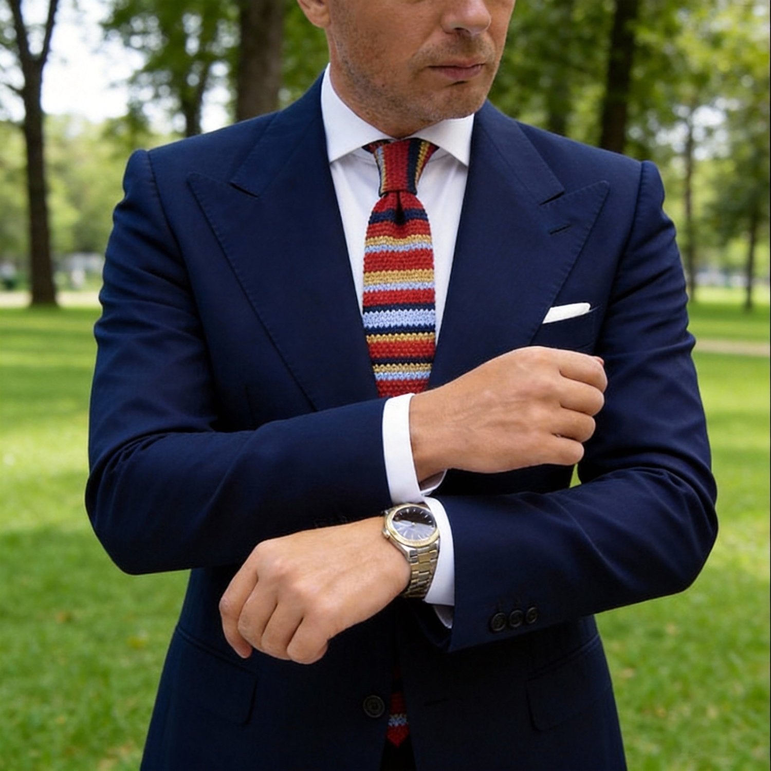 Red with Multicolor Stripes Necktie