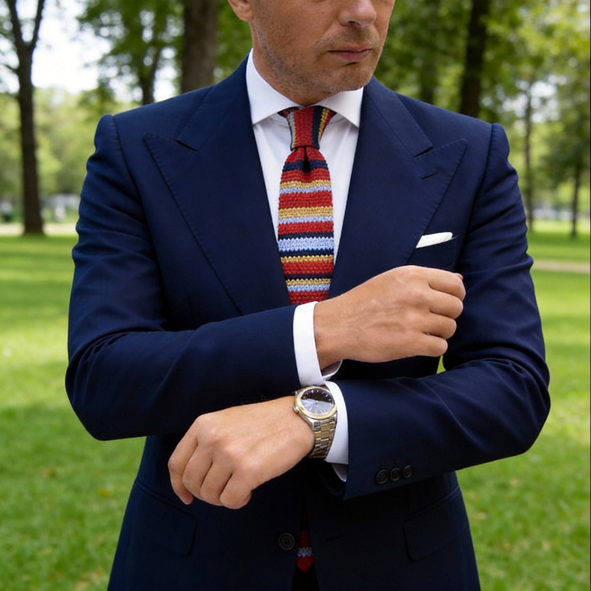 Red with Multicolor Stripes Necktie