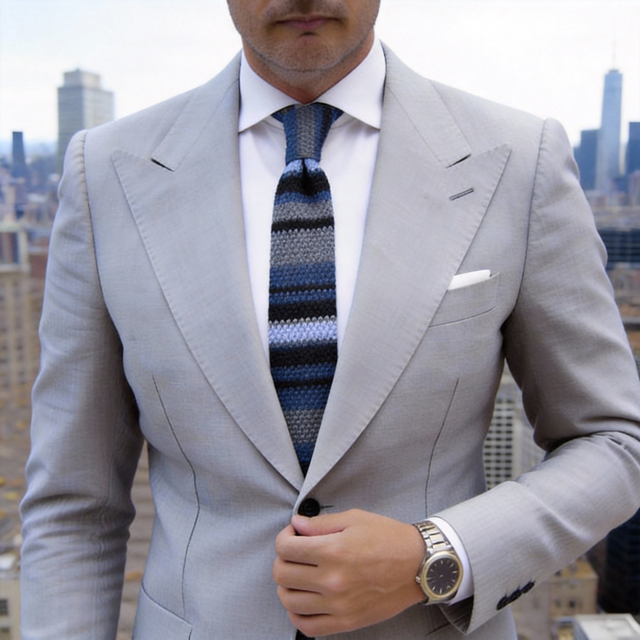 Dark Blue With Multi-Toned Stripes Necktie