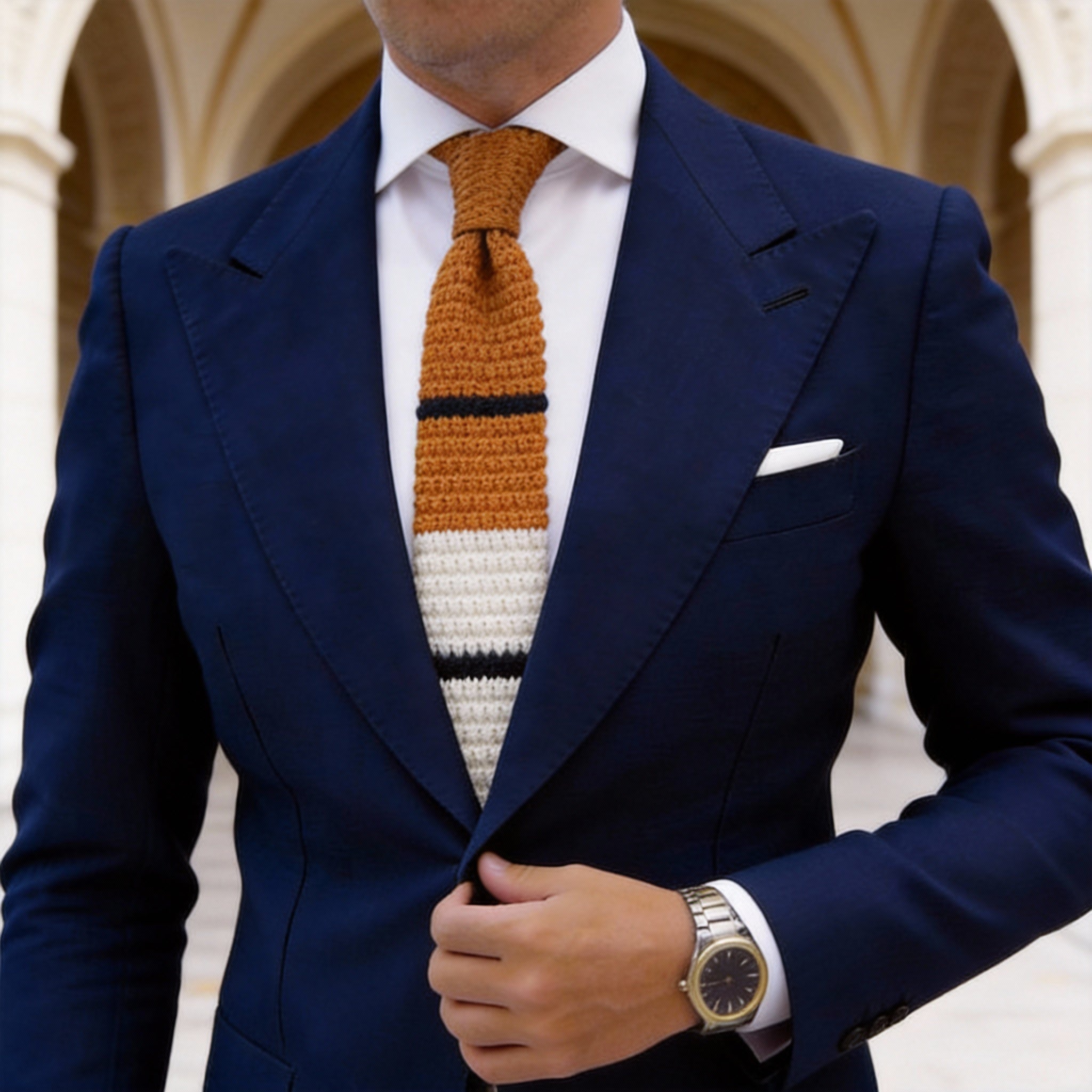 Cream with Orange & Black Horizontal Stripes Necktie