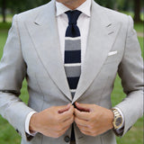 Navy Blue with Gray and White Stripes Necktie