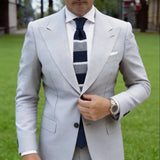 Navy Blue with Gray and White Stripes Necktie