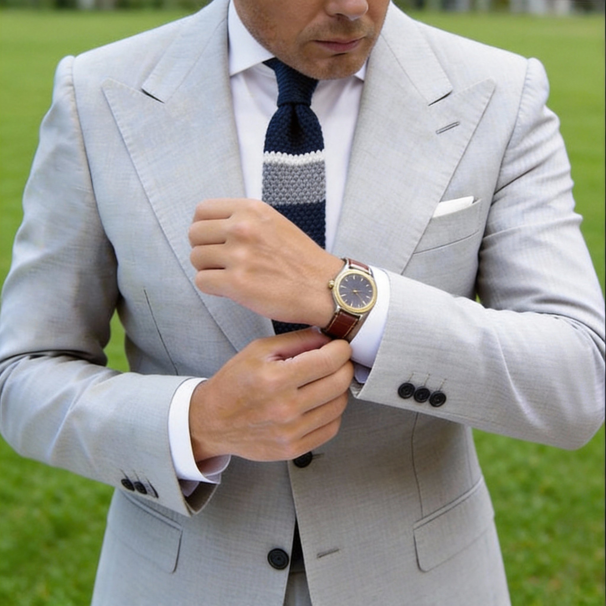 Navy Blue with Gray and White Stripes Necktie