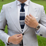 Navy Blue with Gray and White Stripes Necktie