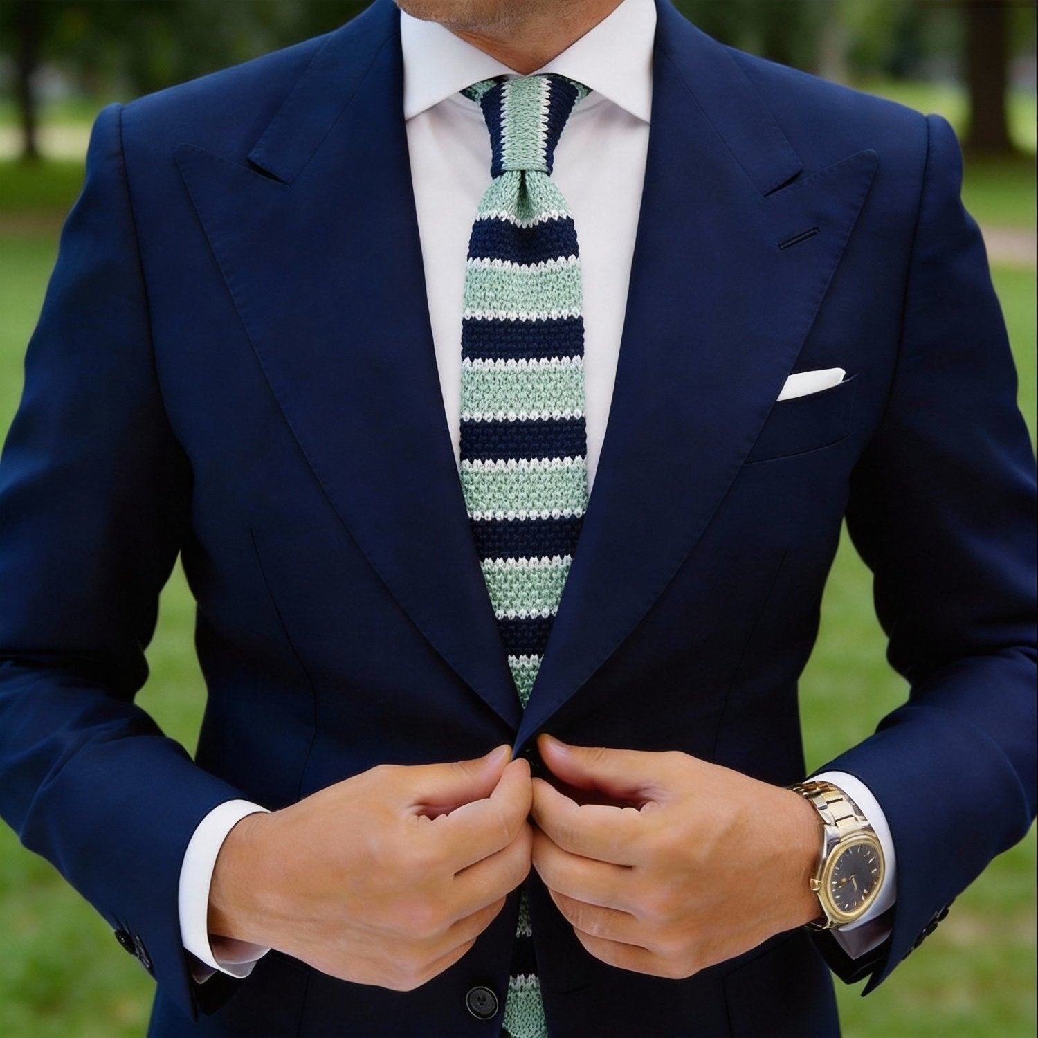 Light Green with Navy and White Stripes Necktie