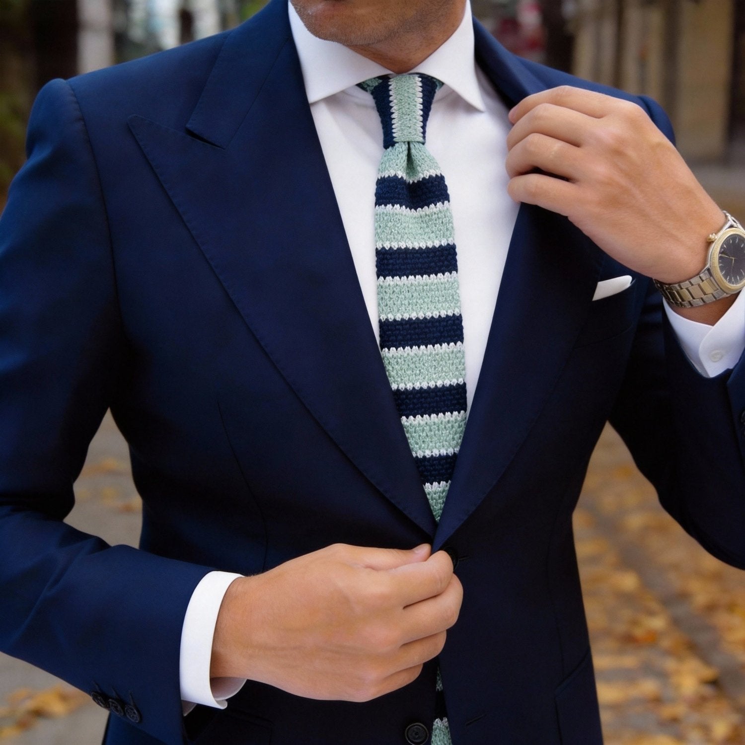 Light Green with Navy and White Stripes Necktie