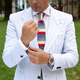 Beige with Red, White & Blue Stripes Necktie