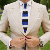 Navy Blue with Blue & White Striped Knitted Necktie
