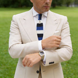 Navy Blue with Blue & White Striped Knitted Necktie
