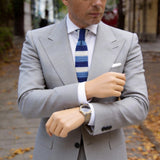 Dark Blue with Light Blue & Off-White Stripes Necktie