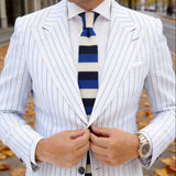 Dark Blue with Royal Blue & Off-White Stripes Necktie