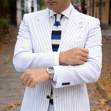 Dark Blue with Royal Blue & Off-White Stripes Necktie