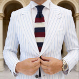Off-White with Navy and Burgundy Stripes Knitted Necktie