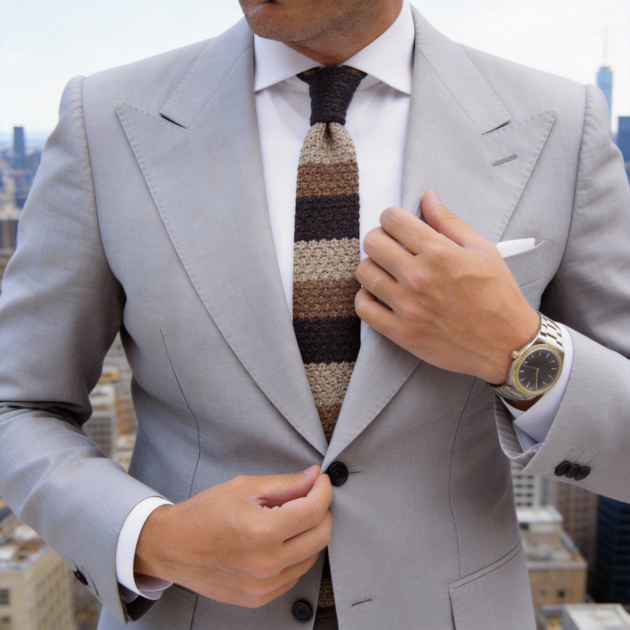 Dark Brown with Brown and Beige Stripes Necktie