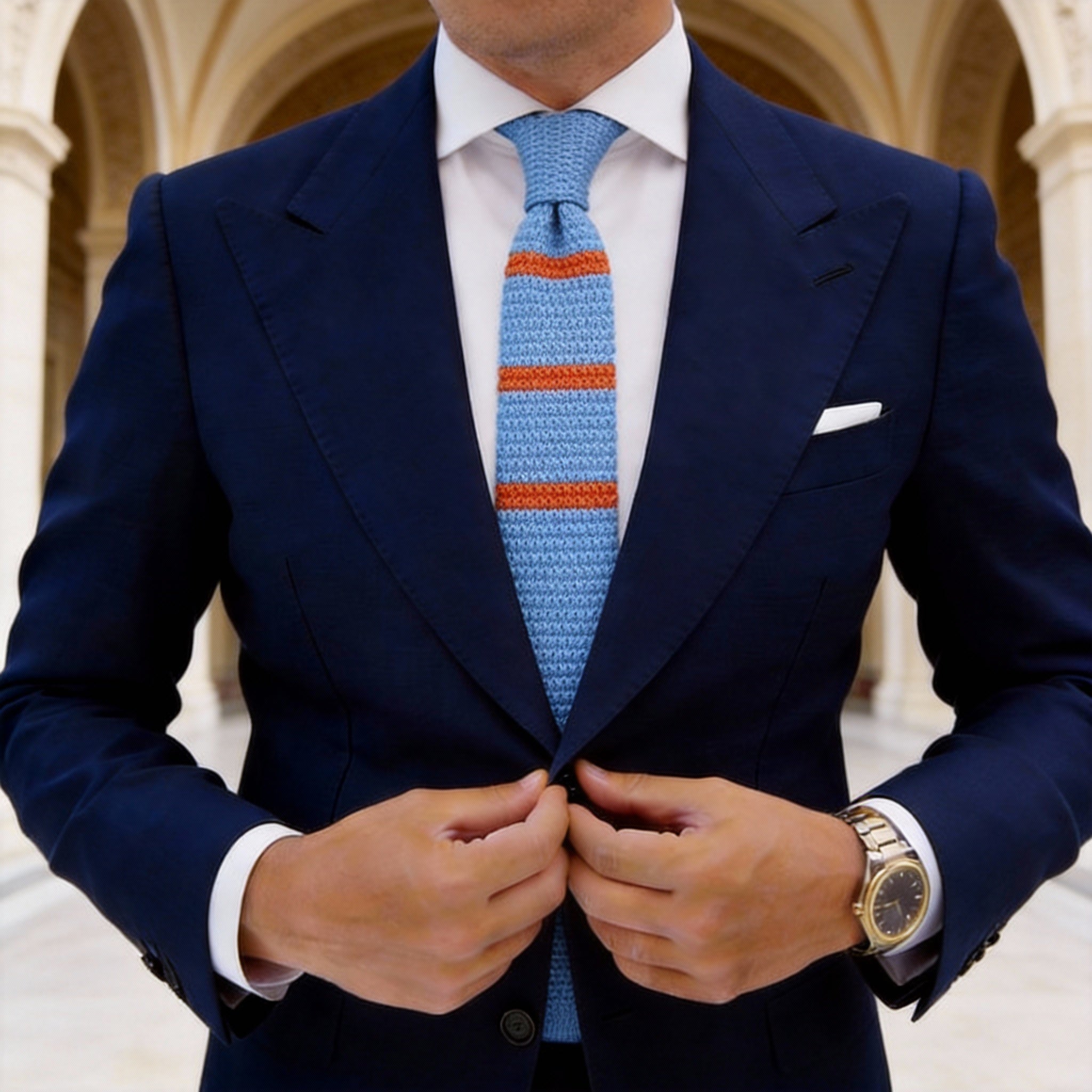 Light Blue With Orange Stripes Necktie