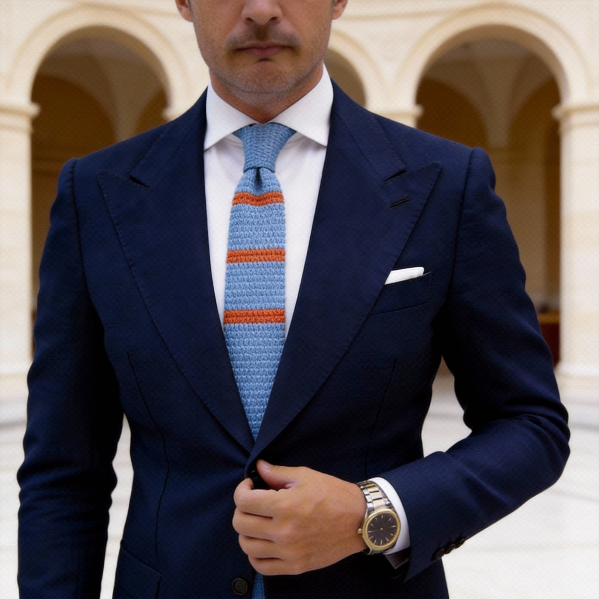 Light Blue With Orange Stripes Necktie