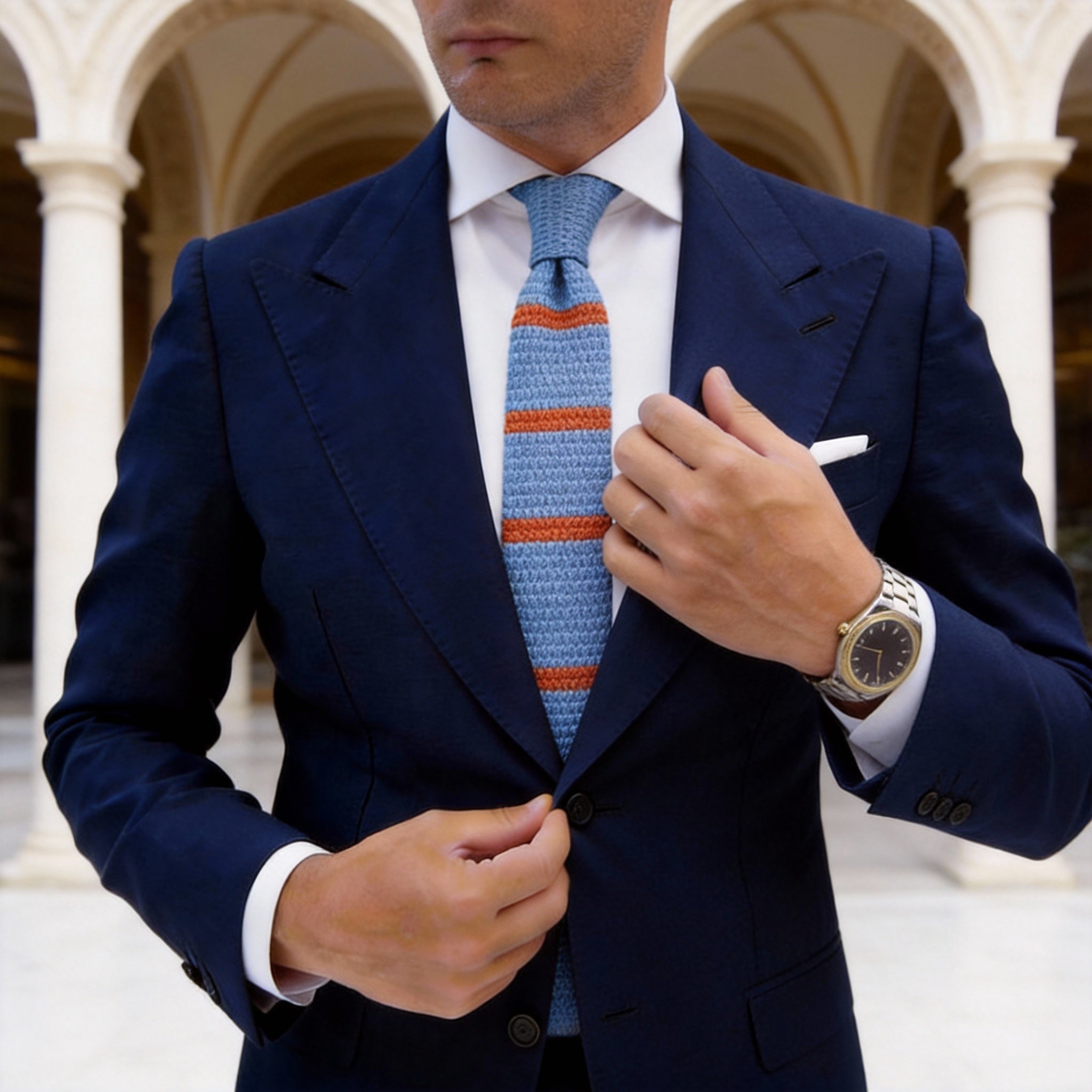 Light Blue With Orange Stripes Necktie