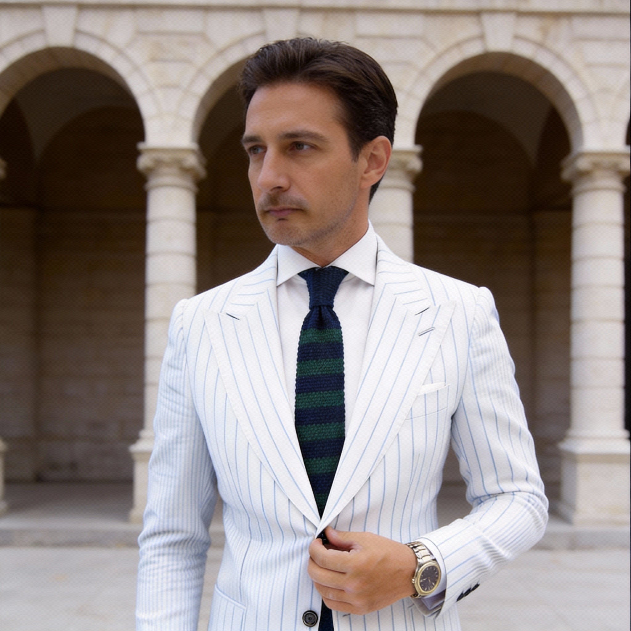 Navy Blue With Dark Green Stripes Necktie