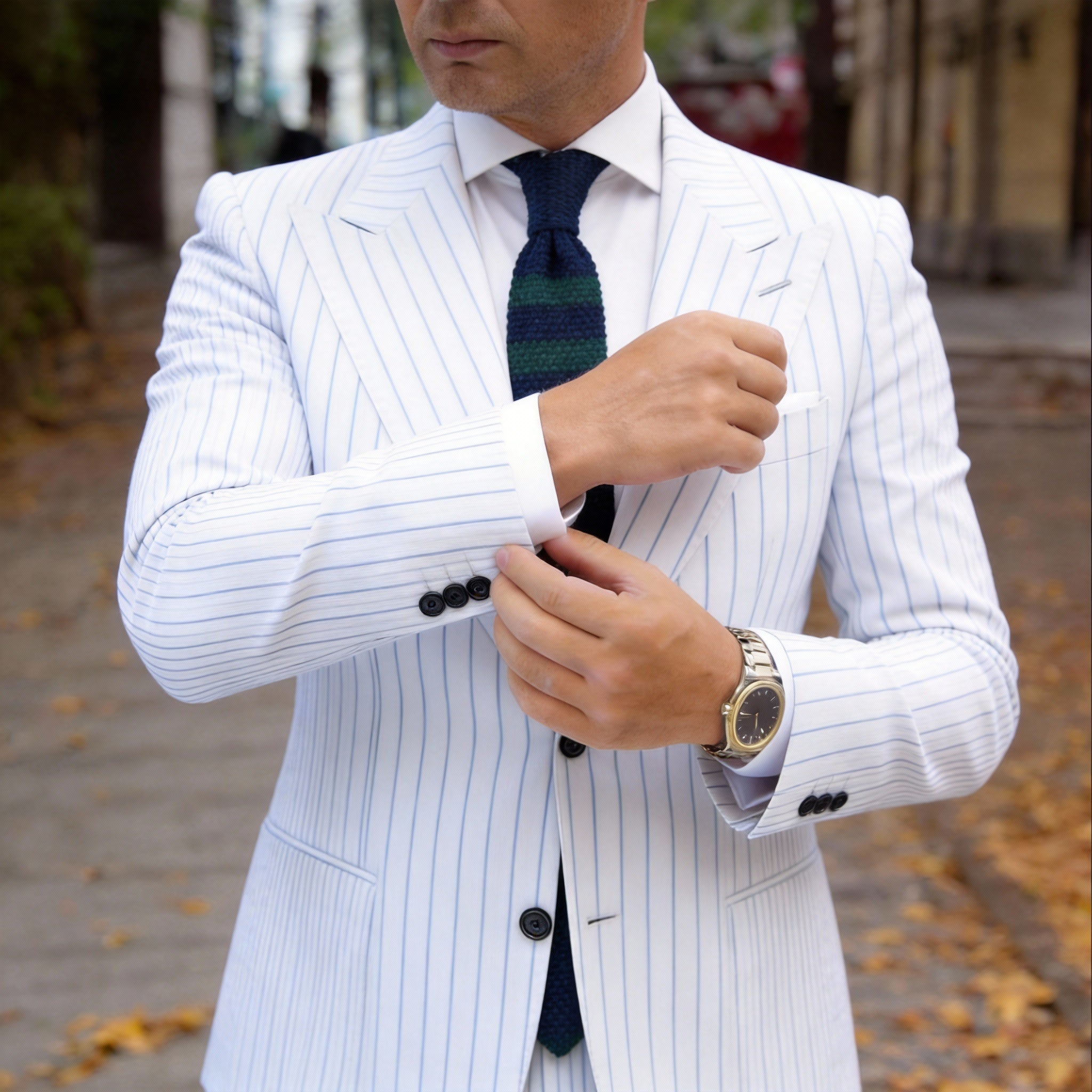 Navy Blue With Dark Green Stripes Necktie