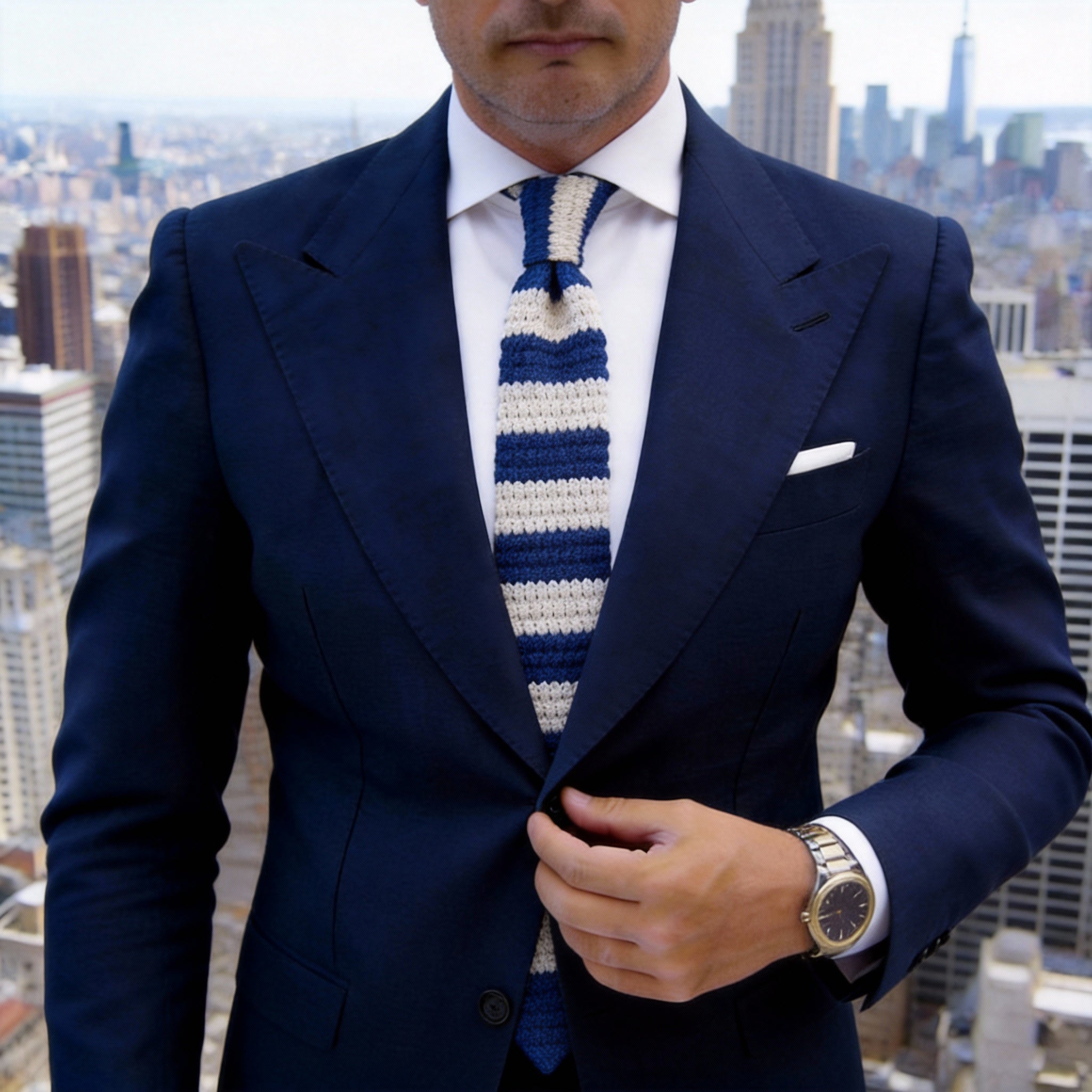 Navy Blue With Beige Stripes Necktie