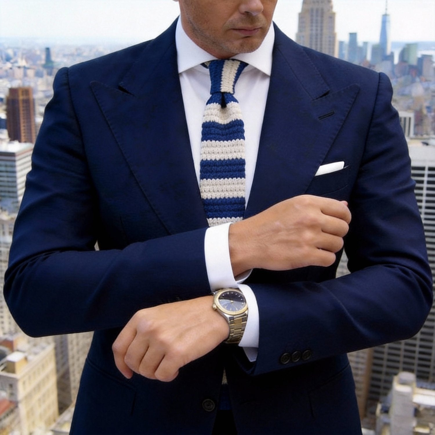 Navy Blue With Beige Stripes Necktie