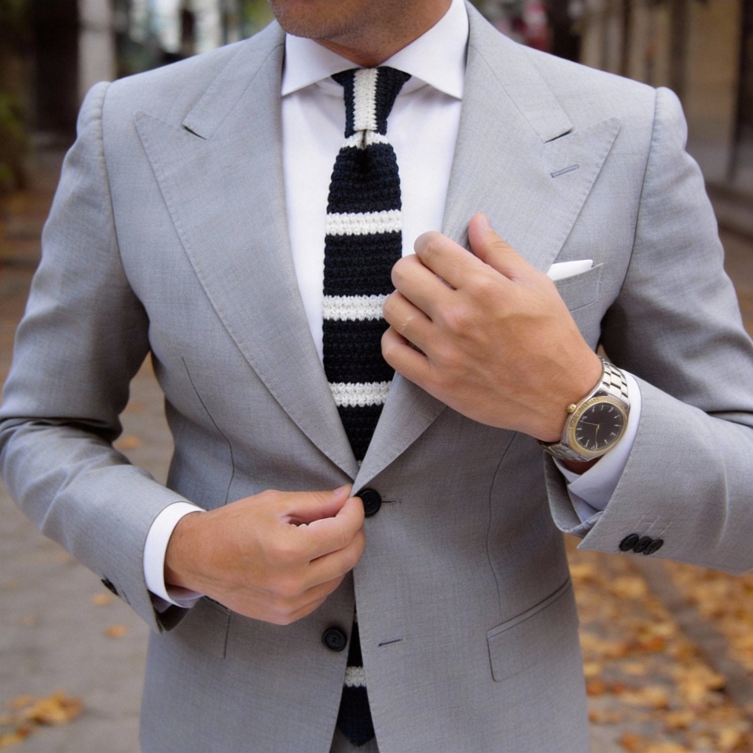 Black with White Stripes Necktie