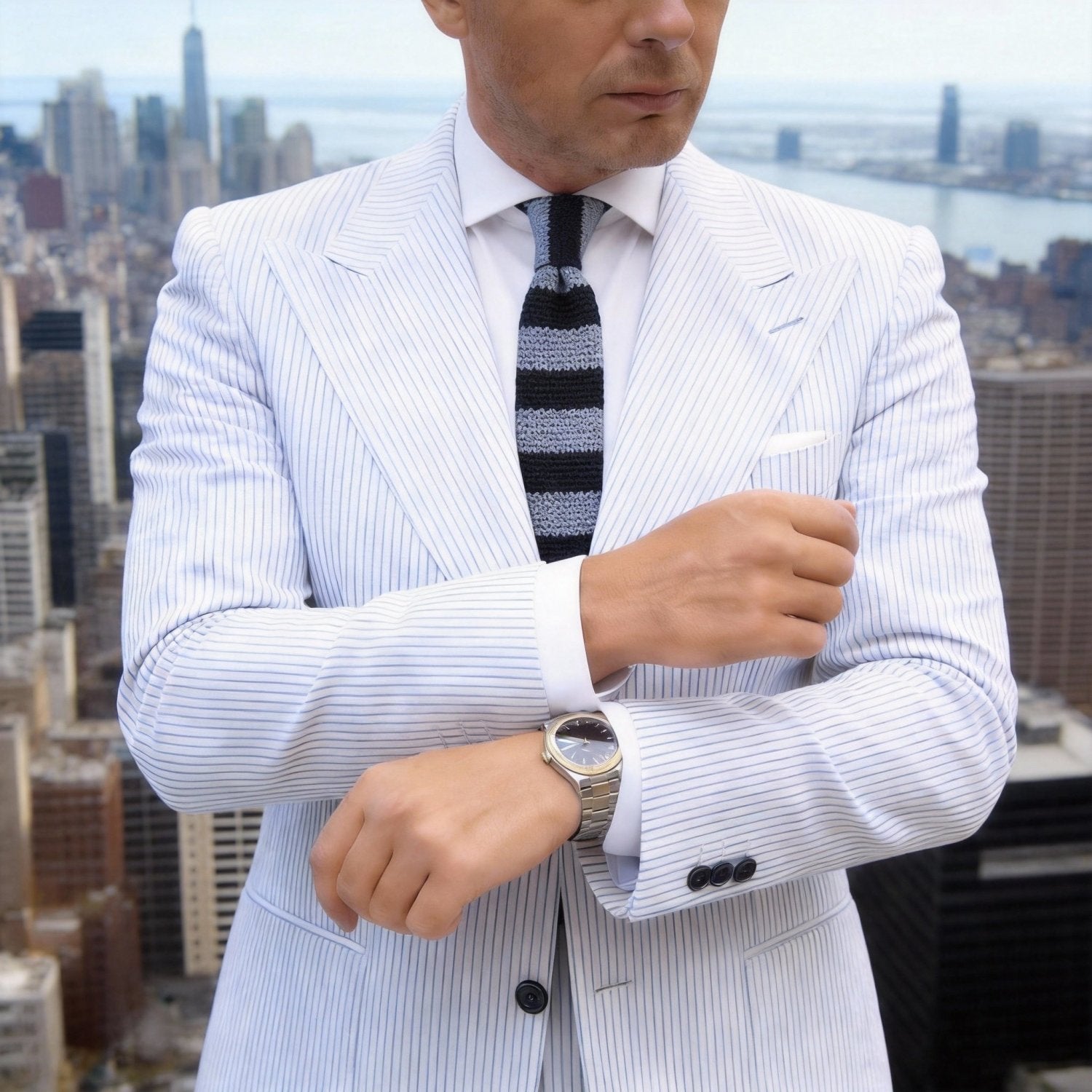 Gray With Black Stripes Knitted Necktie