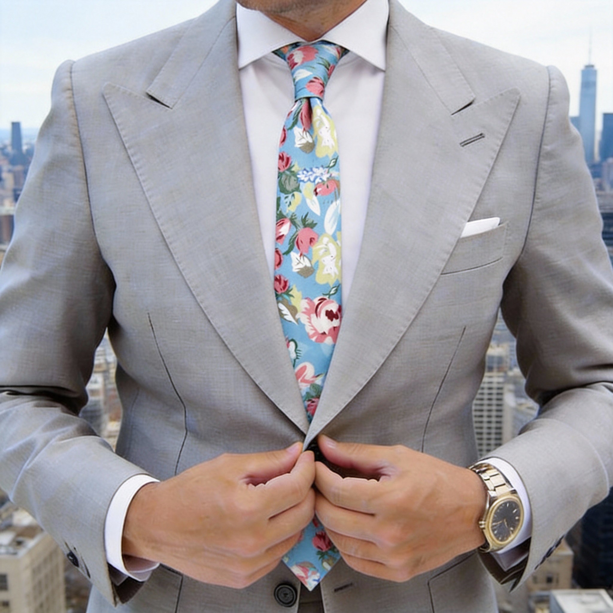 Light Blue with Pink Floral Necktie