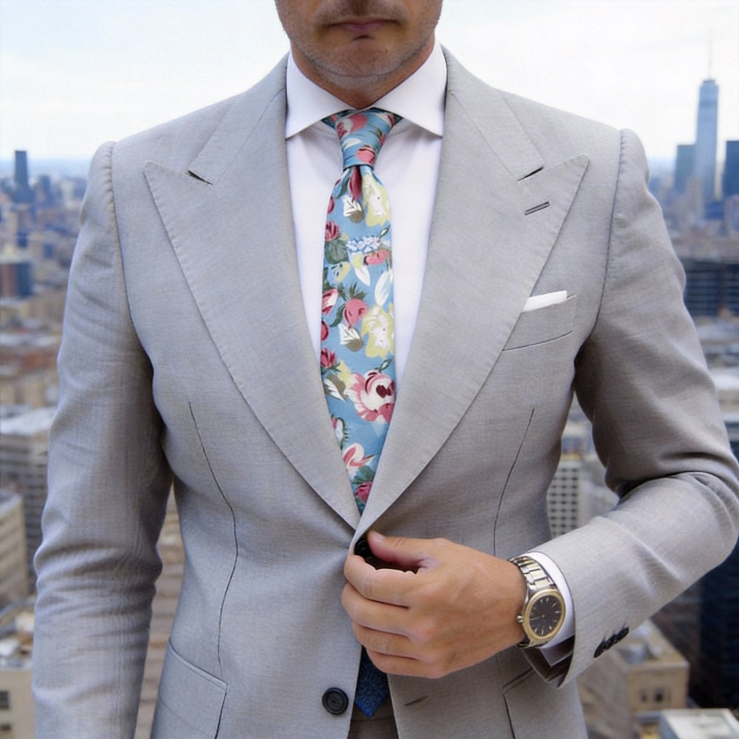 Light Blue with Pink Floral Necktie