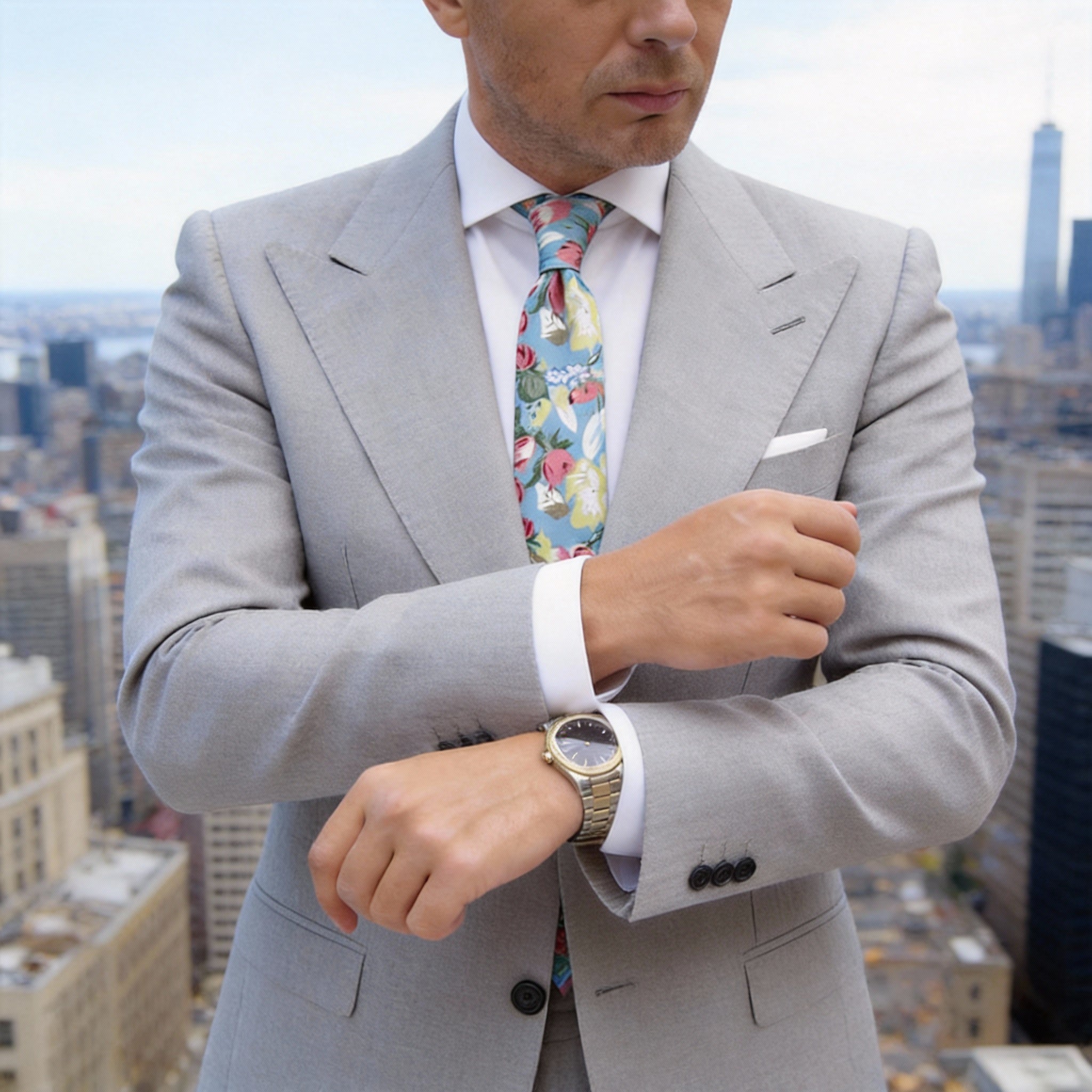 Light Blue with Pink Floral Necktie