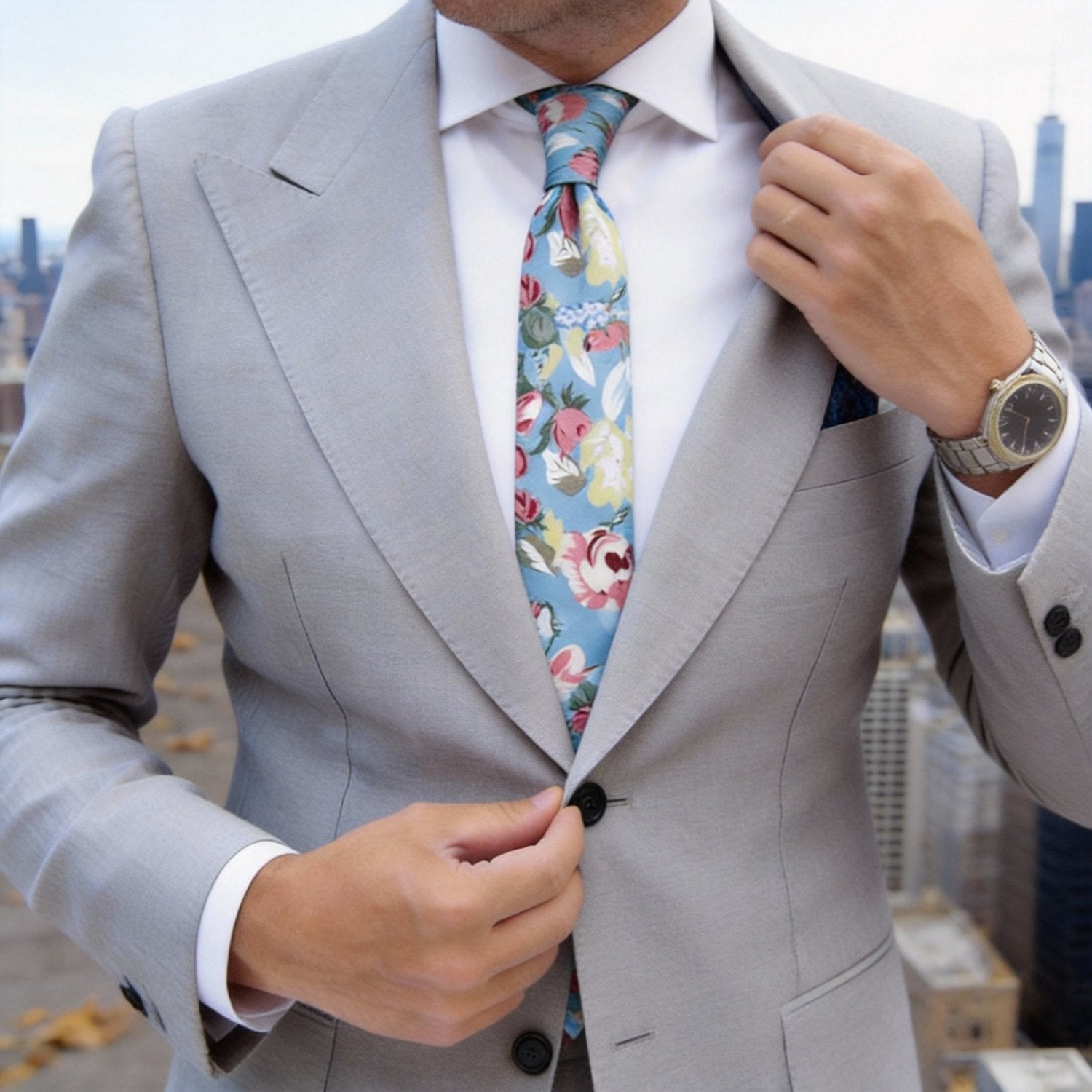 Light Blue with Pink Floral Necktie