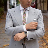 Olive Green With Pink Floral Necktie