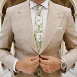 Light Sage Green with White Peony Necktie