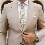 Light Sage Green with White Peony Necktie