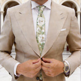 Light Sage Green with White Peony Necktie