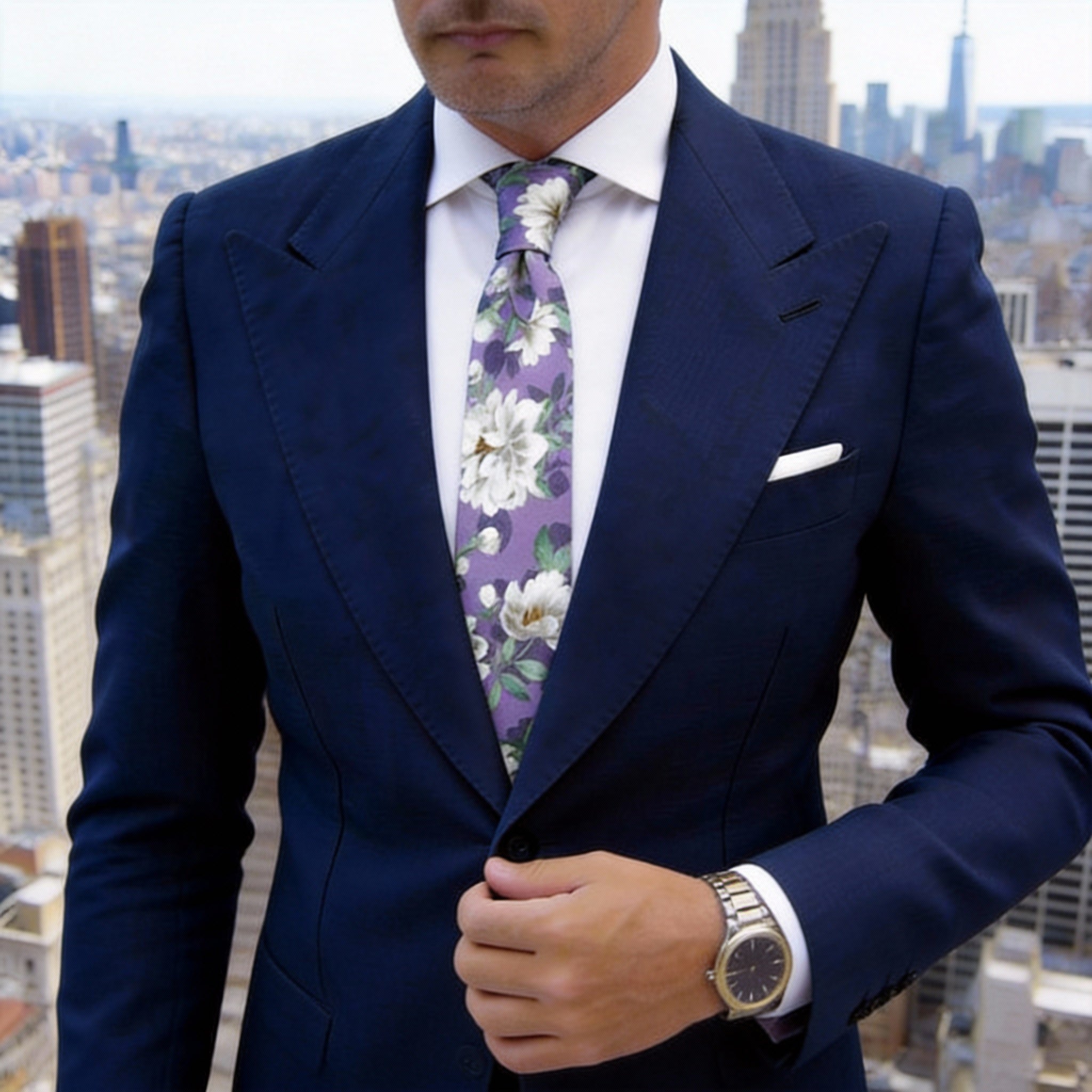 Light Purple with White Floral Necktie