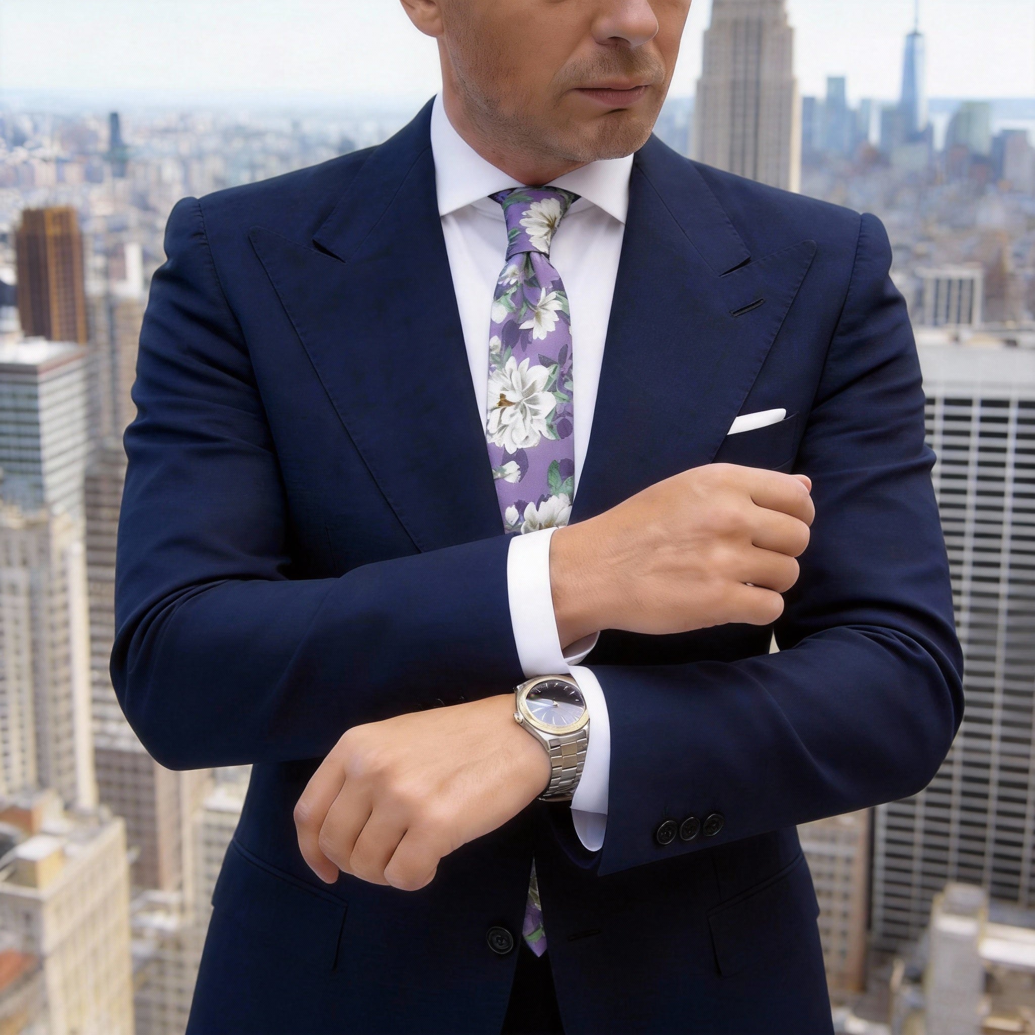 Light Purple with White Floral Necktie