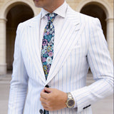 Dark Navy Blue With Multicolor Floral Necktie