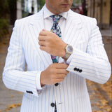 Dark Navy Blue With Multicolor Floral Necktie