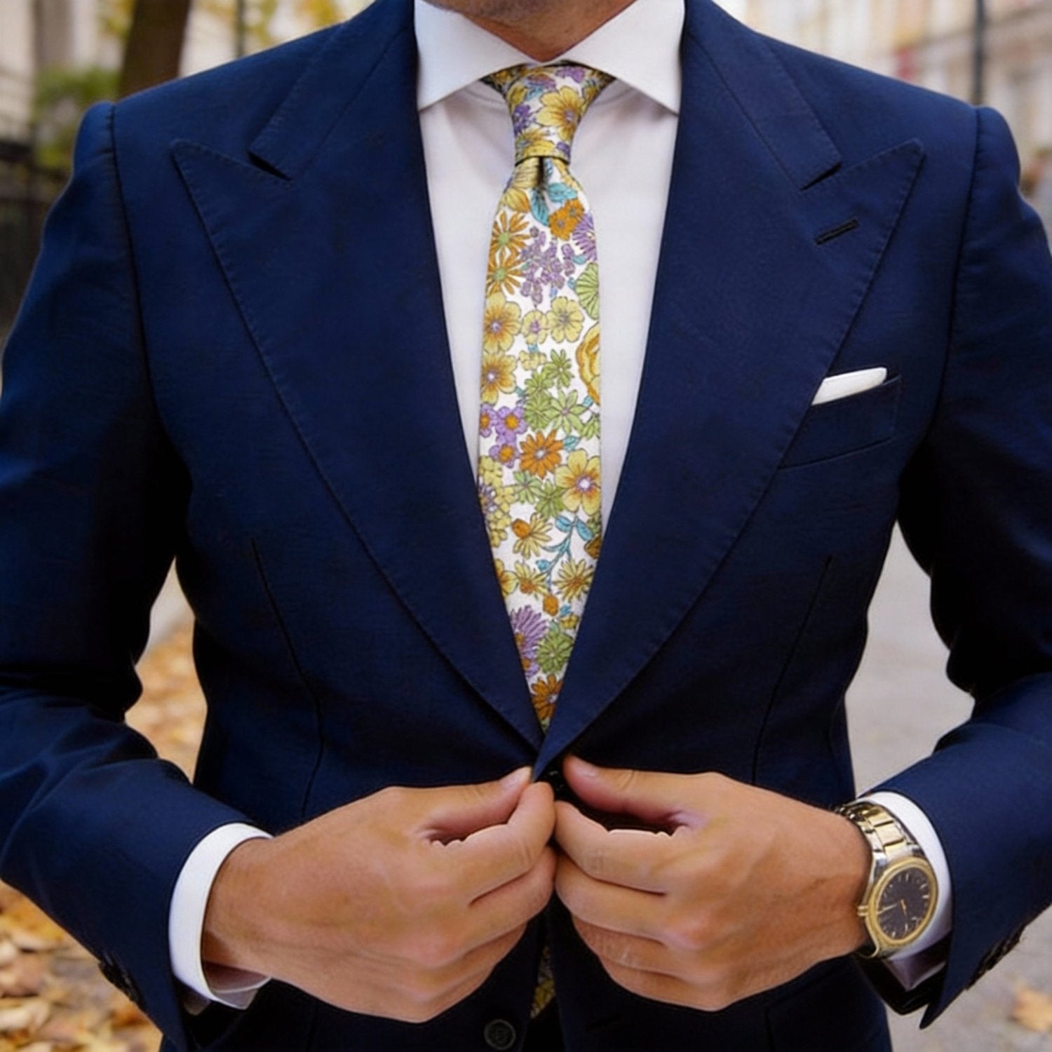 White with Colorful Floral Necktie
