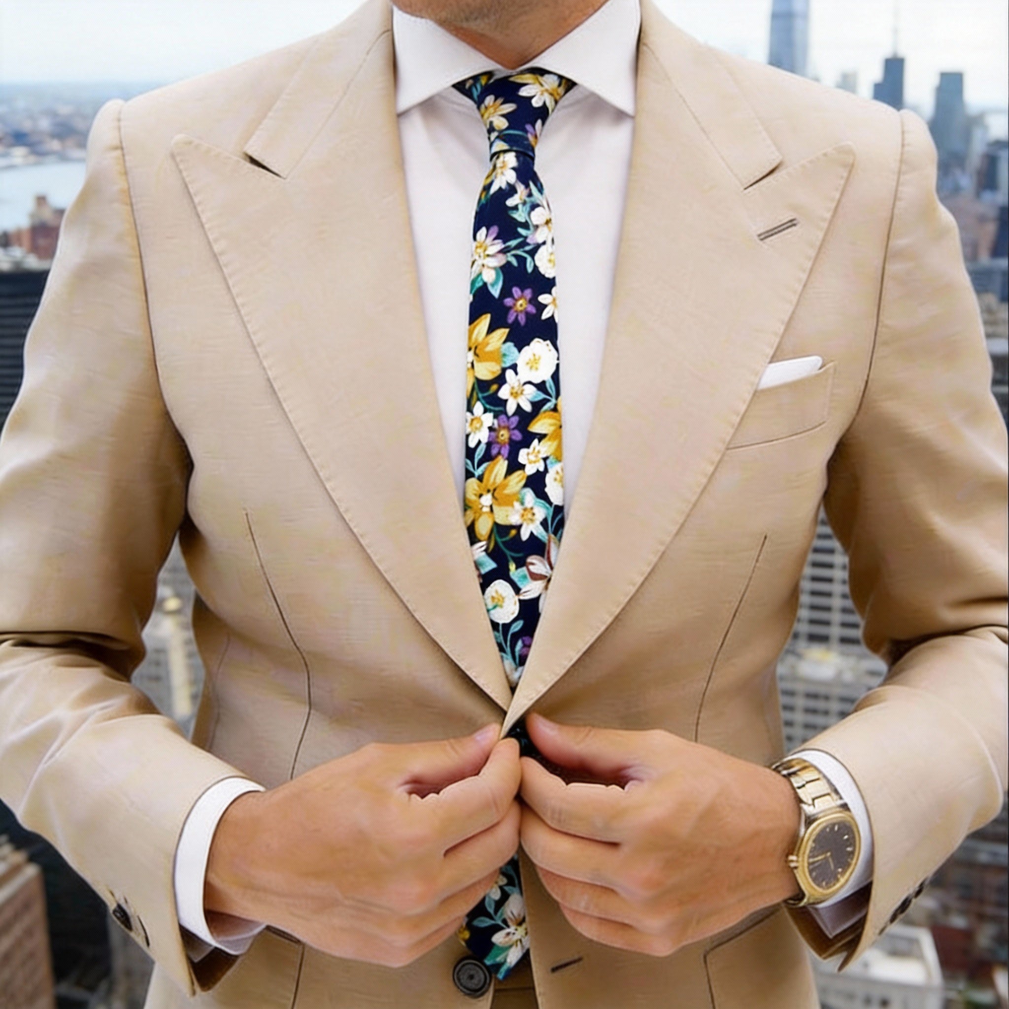 Dark Navy Blue with Multicolor Floral Necktie