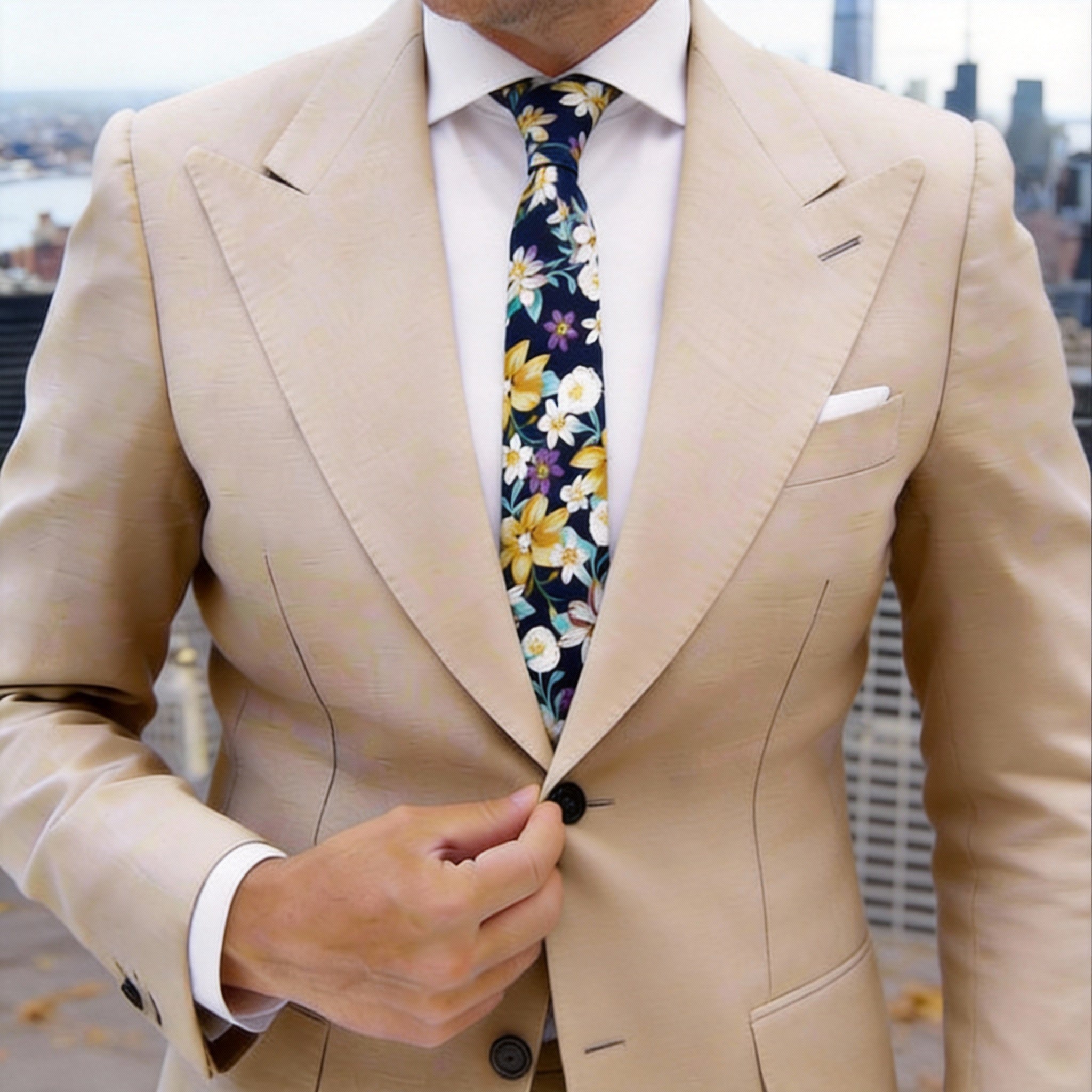 Dark Navy Blue with Multicolor Floral Necktie